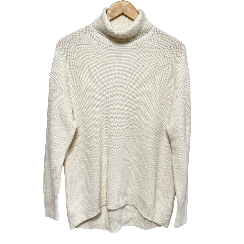 J.Crew Turtleneck Sweater Women M Ivory Cotton Cashmere Ribbed Knit Pullover